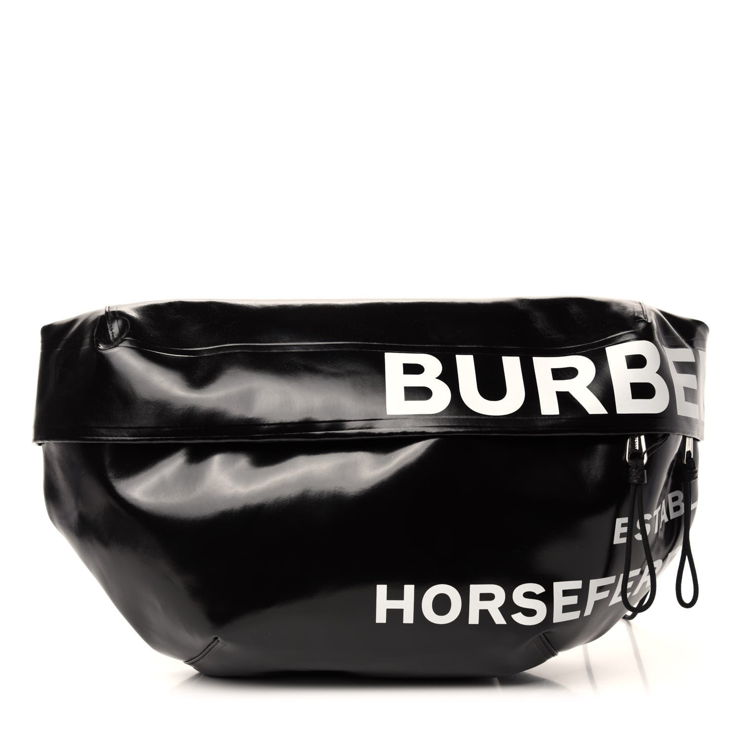 Burberry Coated Canvas Horseferry Print Extra Large Bum Bag Black 1 of 9