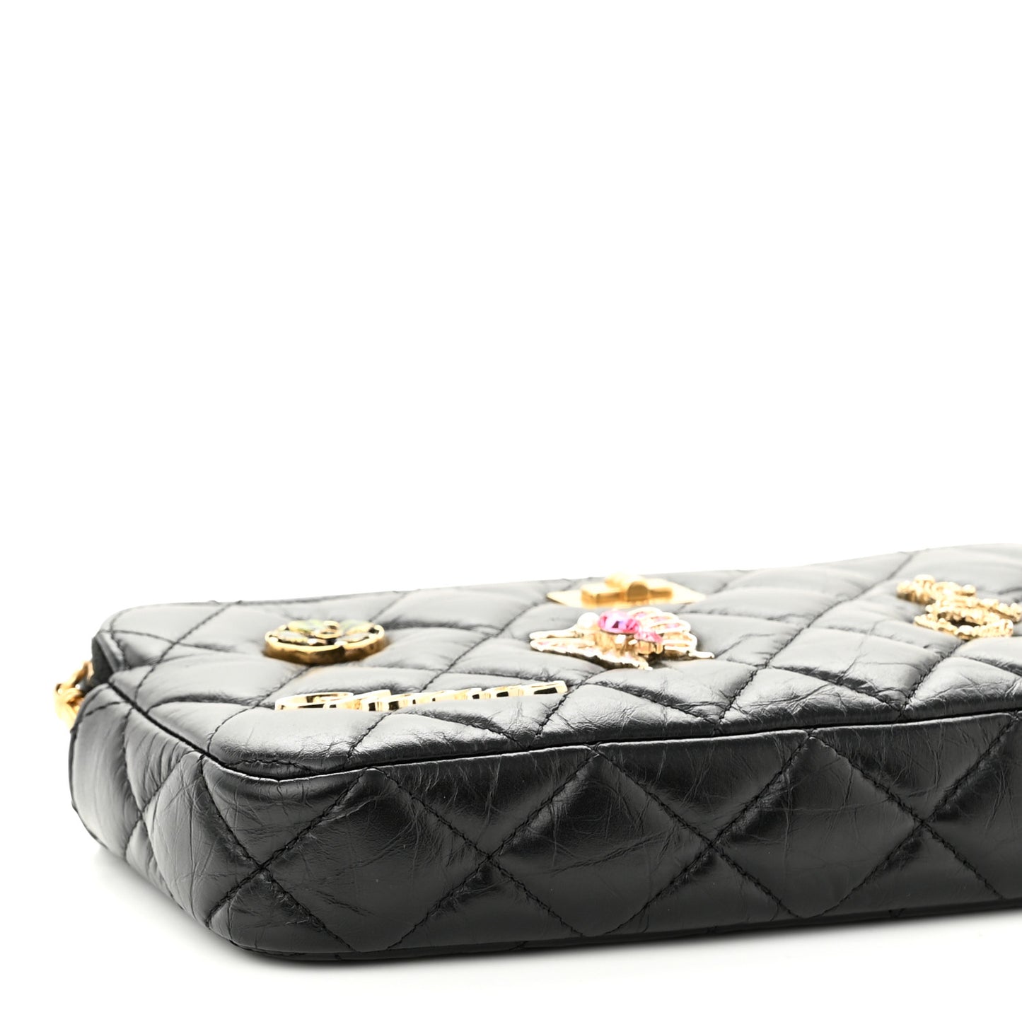 Aged Calfskin Lucky Charms 2.55 Reissue Small Clutch With Chain Black
