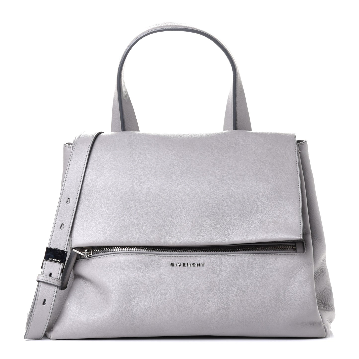 Grained Calfskin Medium Pandora Pure Flap Bag Pearl Grey
