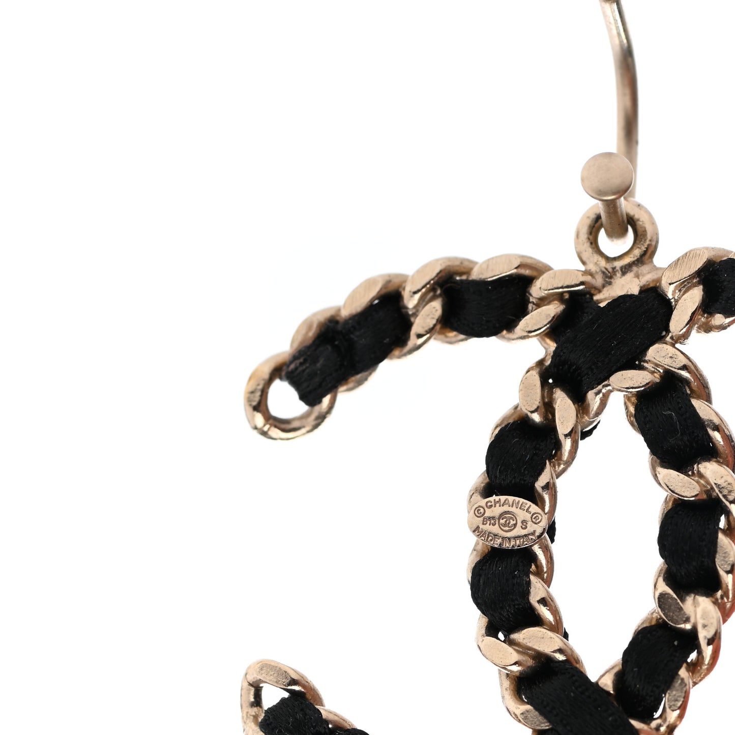 Satin CC Drop Earrings Black Gold
