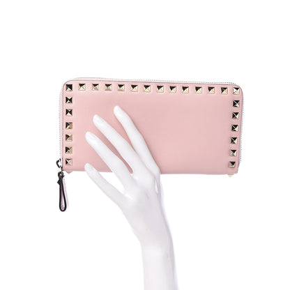 Valentino Garavani Calfskin Rockstud Zip Around Wallet Water Rose 2 of 9