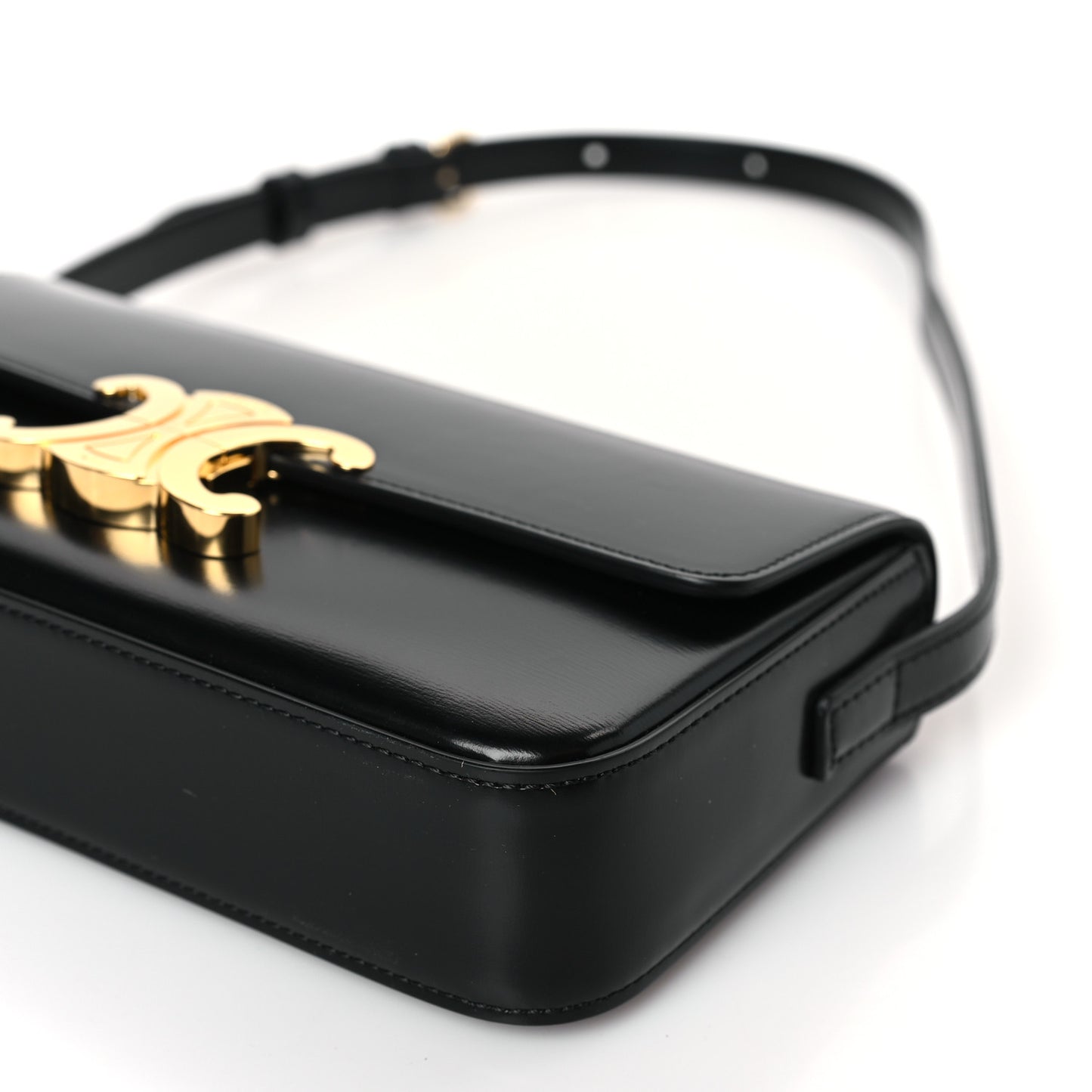 Shiny Calfskin Triomphe Shoulder Bag Black