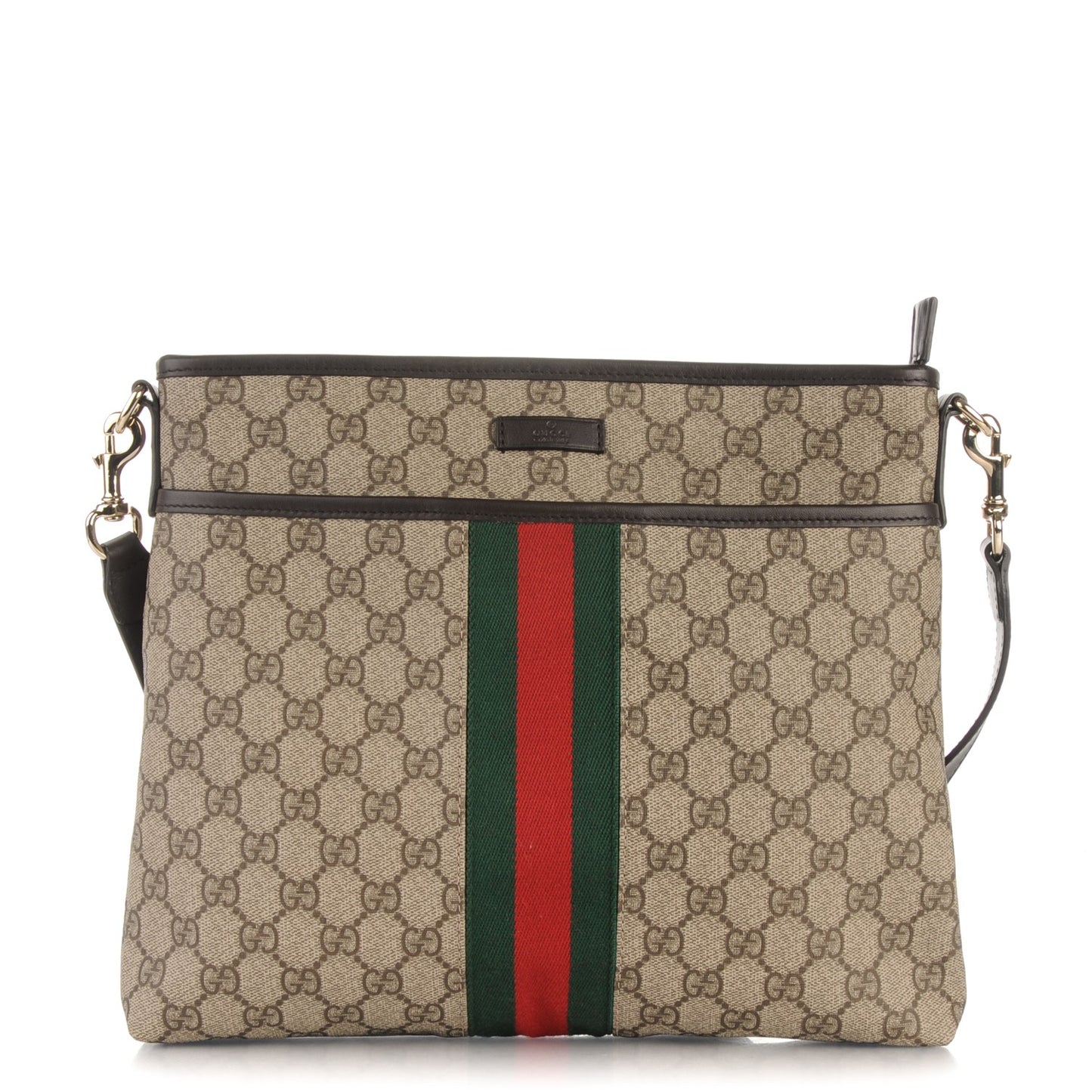 GG Supreme Monogram Web Flat Messenger Bag Dark Brown