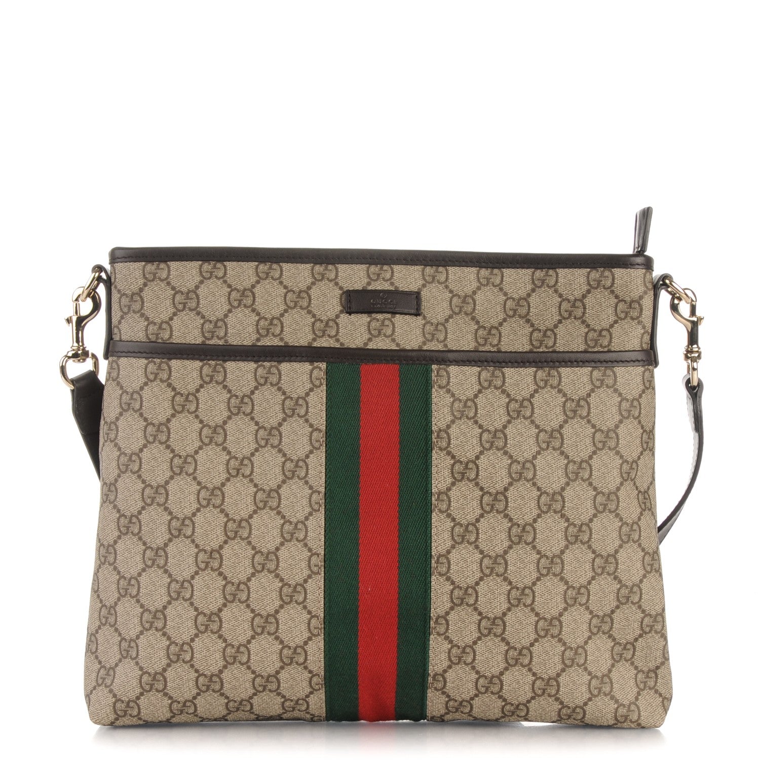 Gucci GG Supreme Monogram Web Flat Messenger Bag Dark Brown 1 of 8