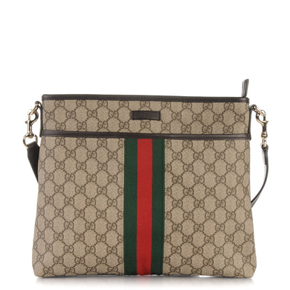 Gucci GG Supreme Monogram Web Flat Messenger Bag Dark Brown 1 of 8