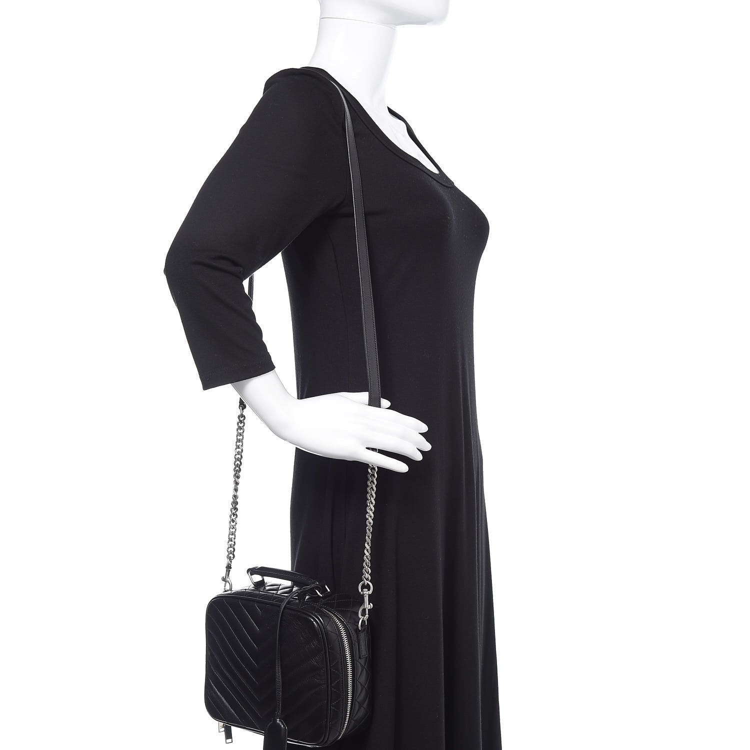 Saint Laurent Lambskin Matelasse Chevron Lunchbox Bag Black 2 of 8