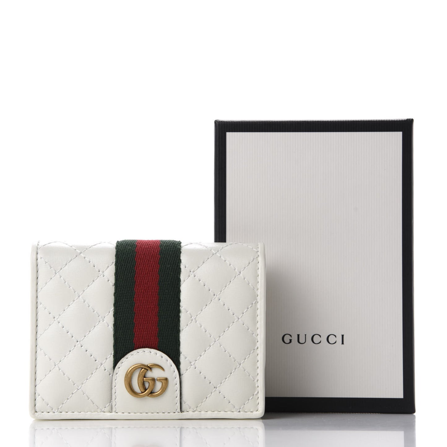 Calfskin Web Trapuntata GG Card Case Wallet Off White