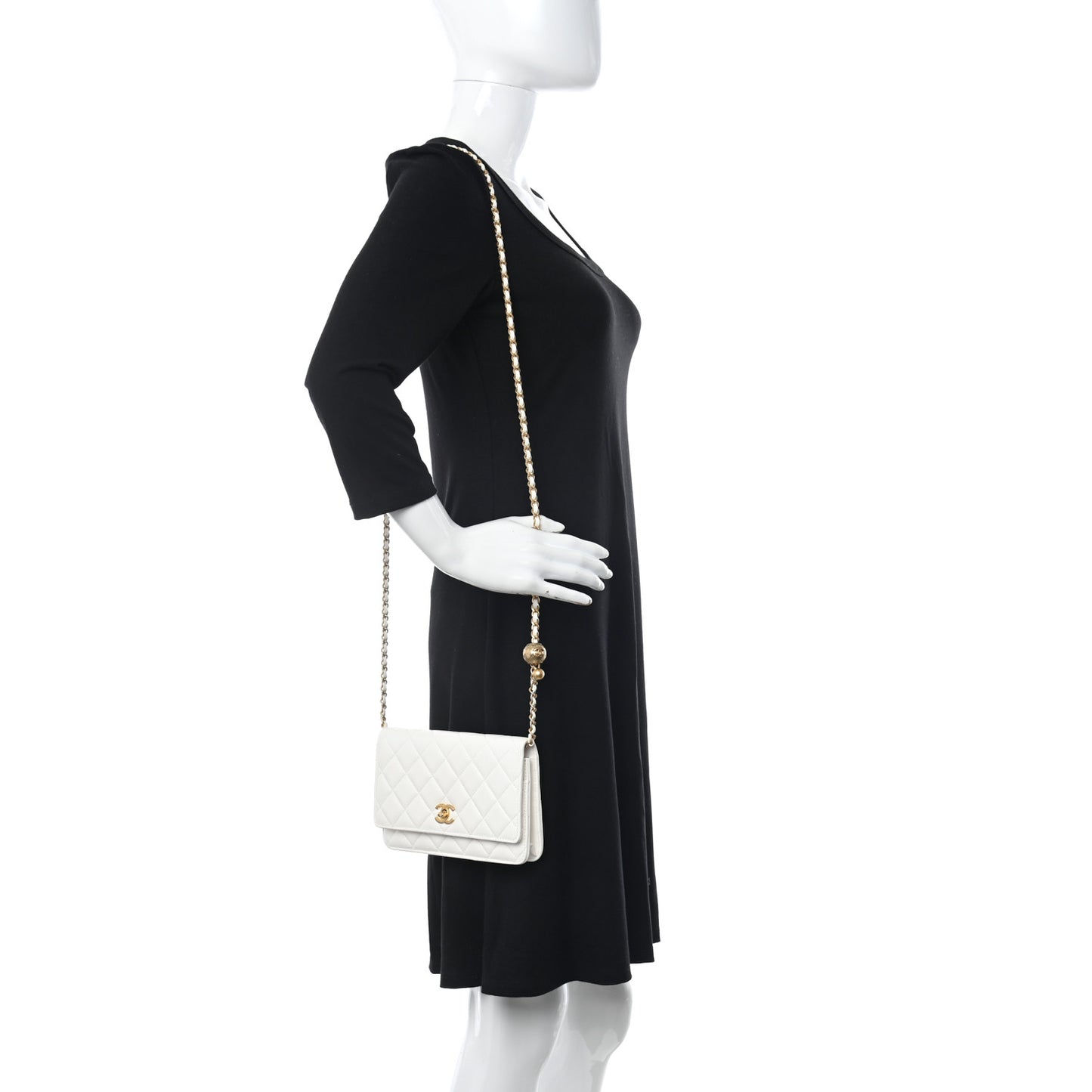 Lambskin Quilted CC Pearl Crush Wallet on Chain WOC White