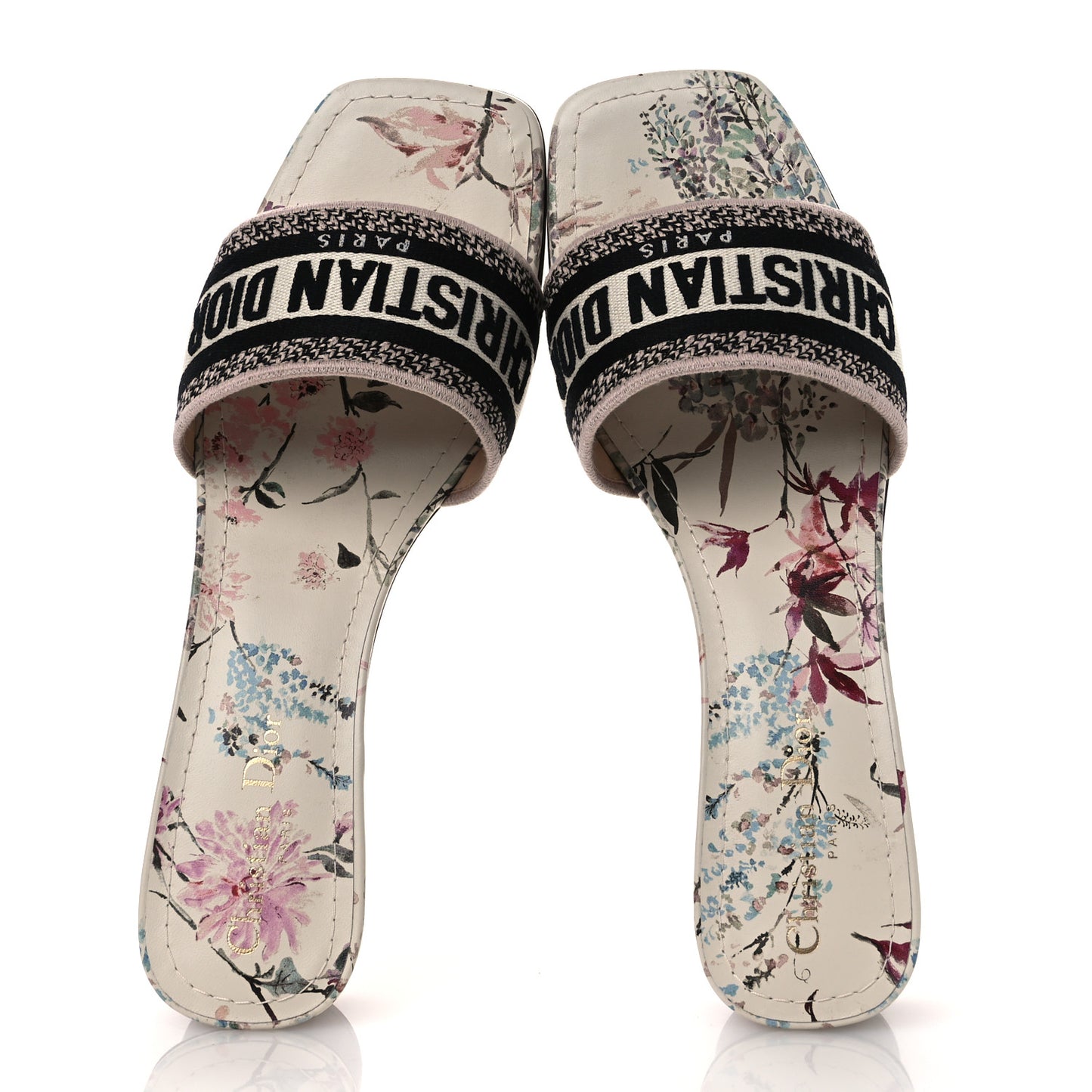 Canvas Jardin Botanique Embroidered Dway 40mm Slide Sandals 41.5 White Multicolor