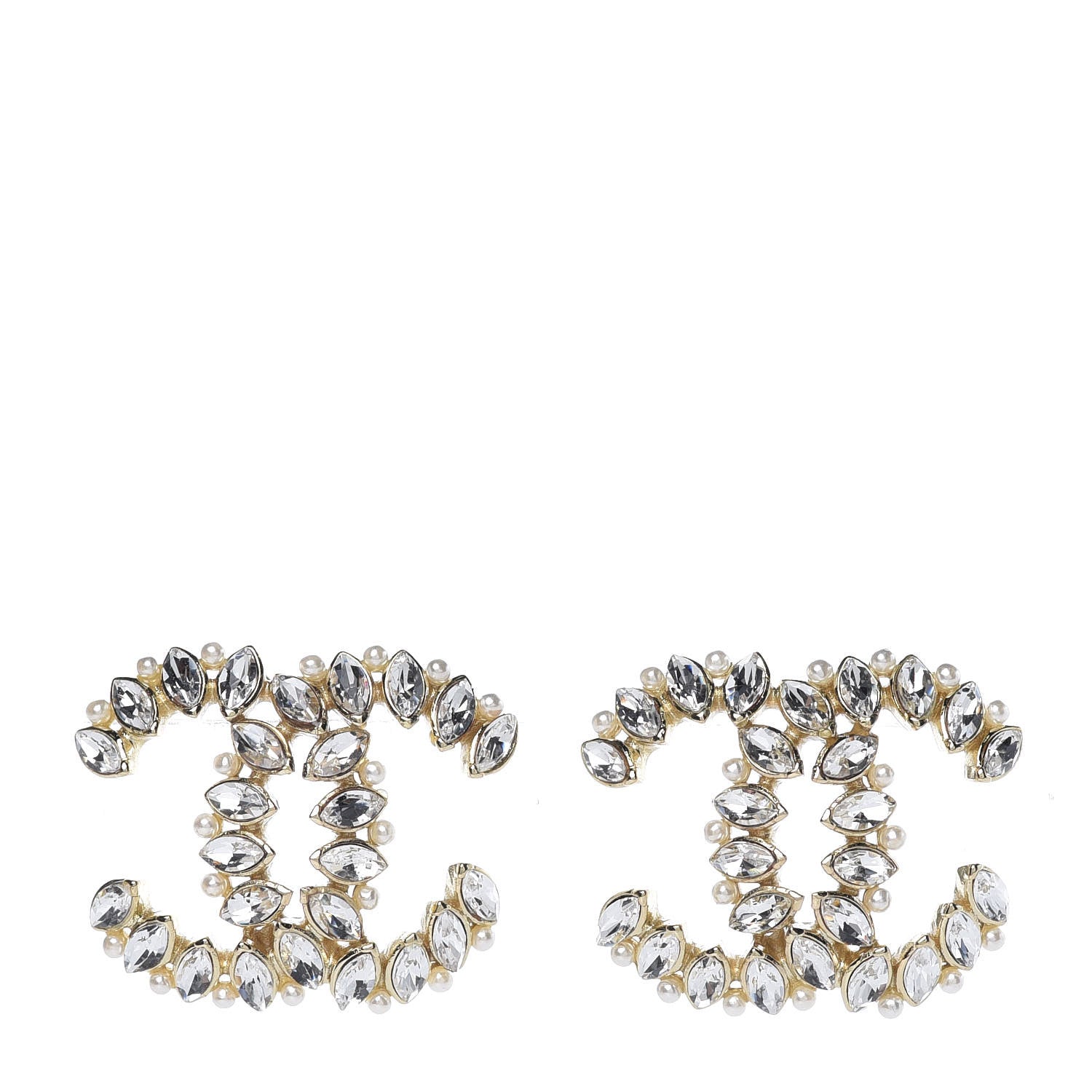 Chanel Crystal Pearl CC Earrings Gold 1 of 5