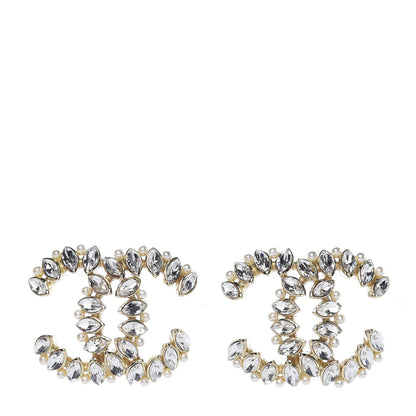 Chanel Crystal Pearl CC Earrings Gold 1 of 5
