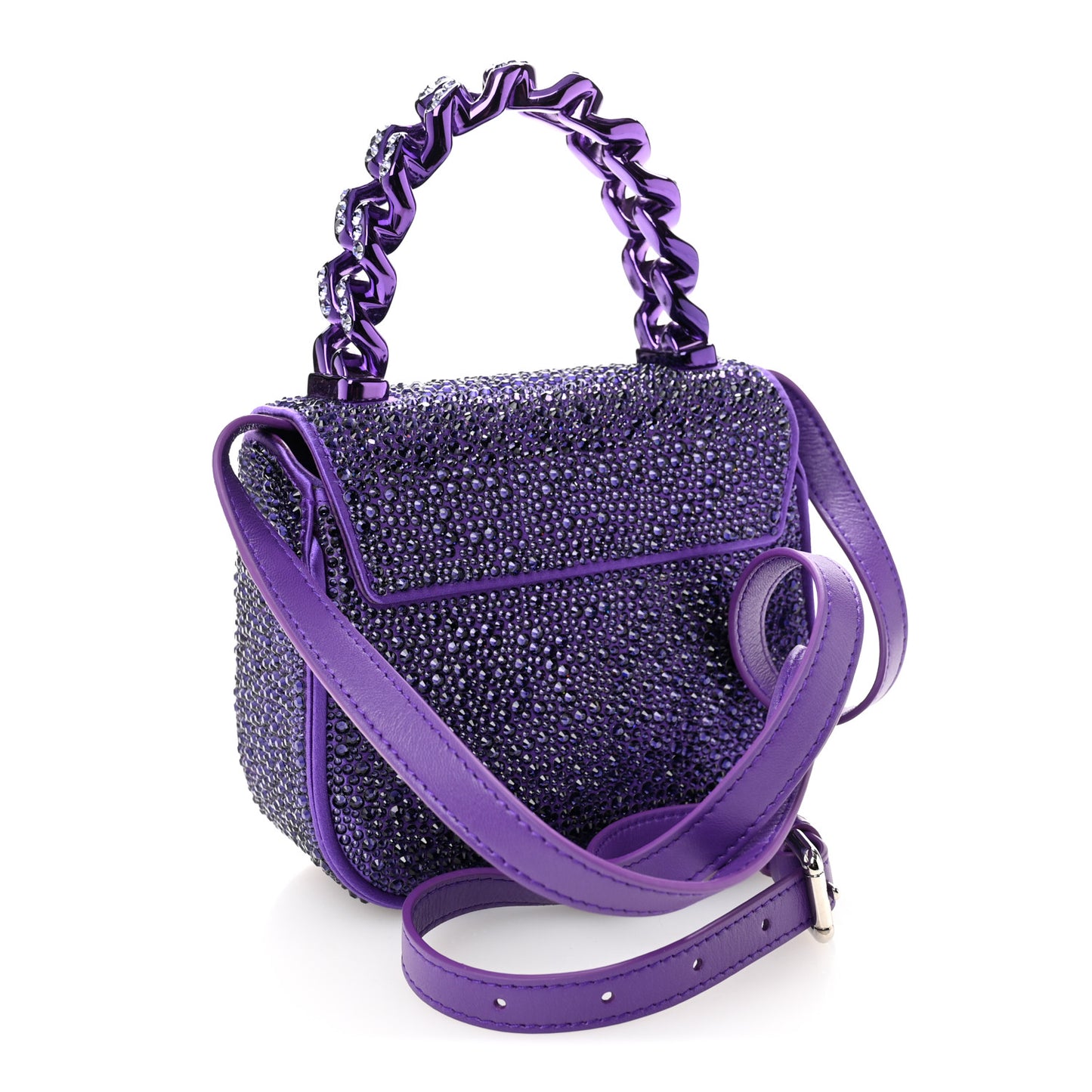 Satin Crystal Studded Mini La Medusa Bag Purple