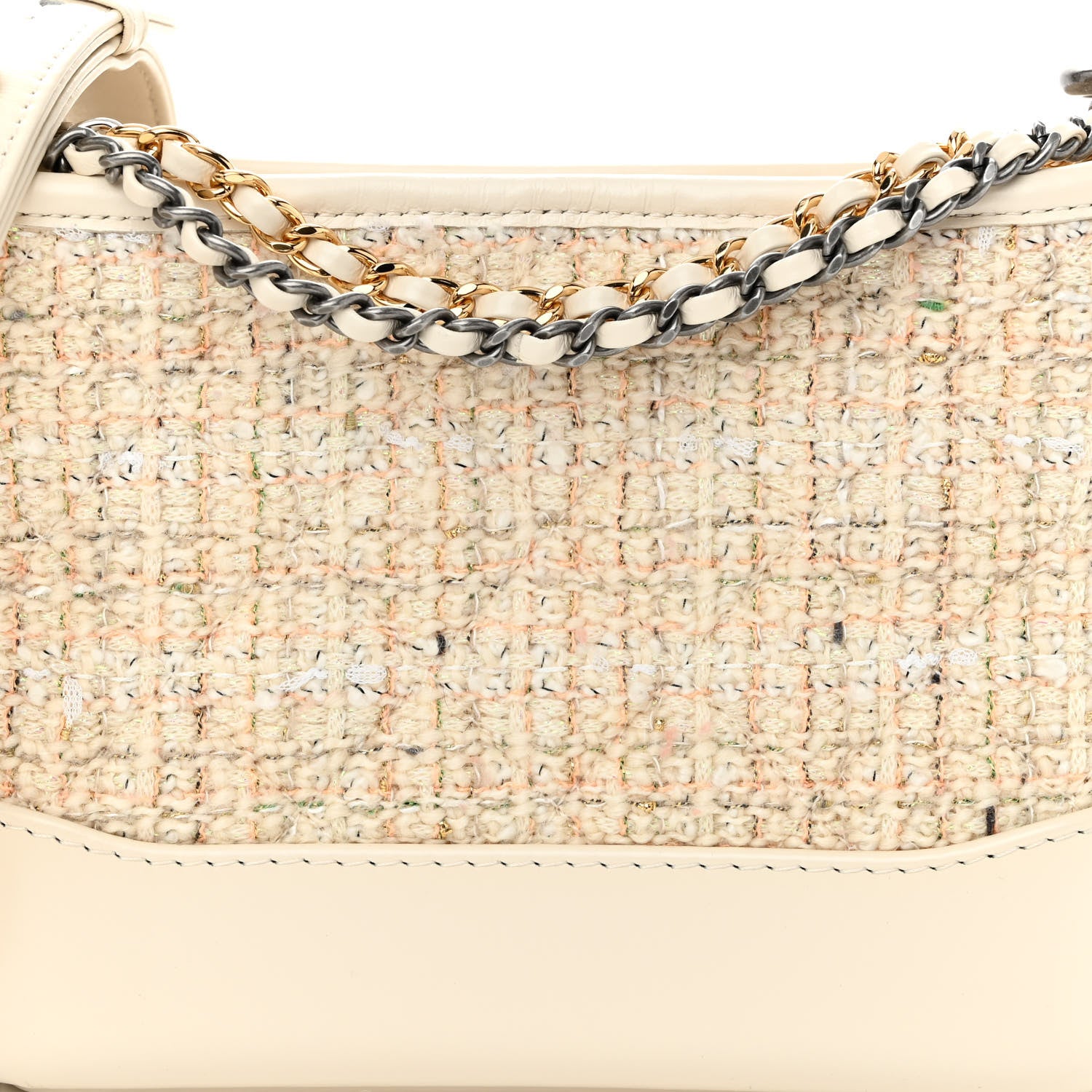 Chanel Tweed Calfskin Quilted Small Gabrielle Hobo Beige Ivory 7 of 9