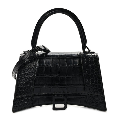 Balenciaga Shiny Calfskin Monochrome Crocodile Embossed Small Hourglass Top Handle Bag Black 1 of 8