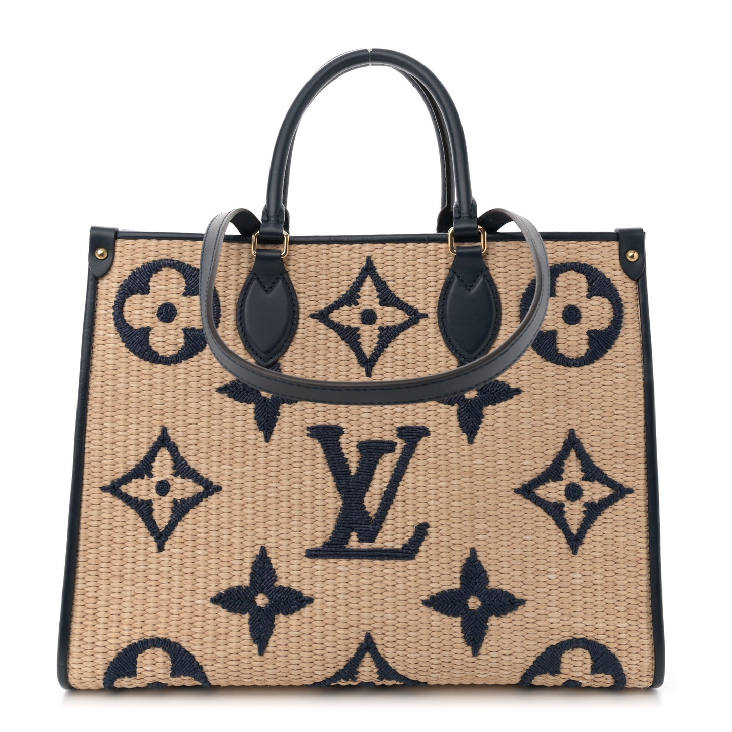 Raffia Calfskin Monogram Giant Onthego MM Blue