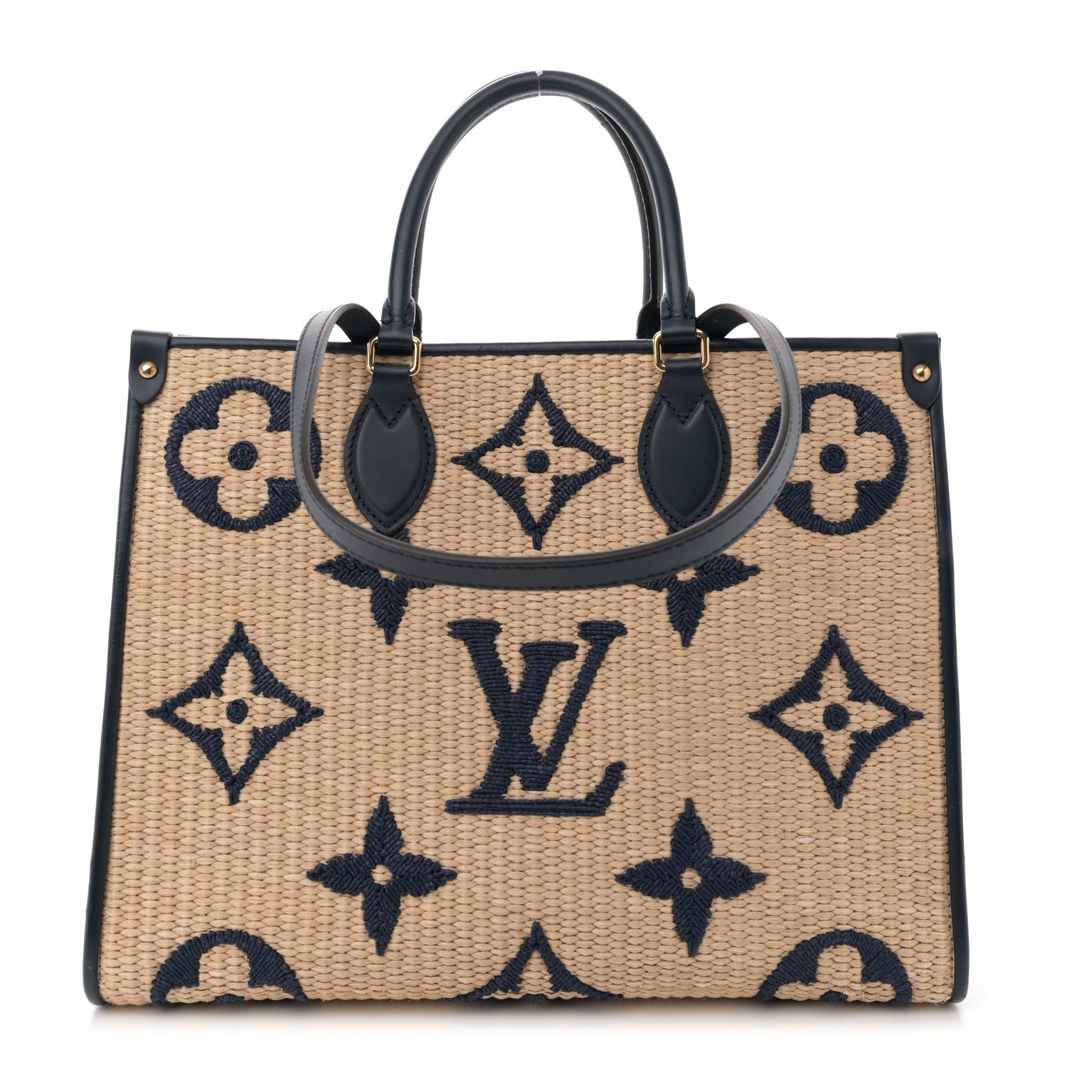 Louis Vuitton Raffia Calfskin Monogram Giant Onthego MM Blue 1 of 11
