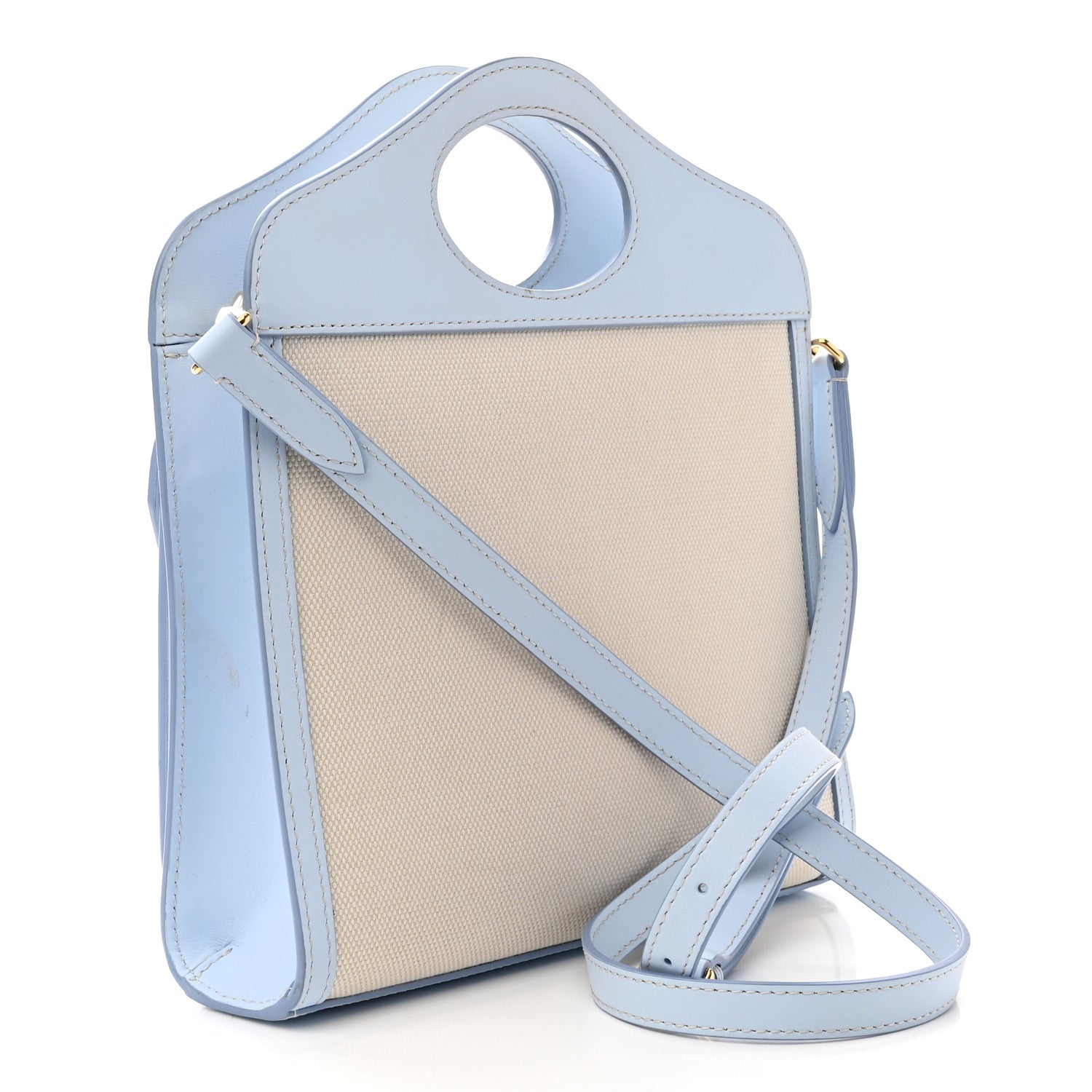 Burberry Canvas Smooth Calfskin Two Tone Mini Pocket Bag Natural Pale Blue 3 of 14