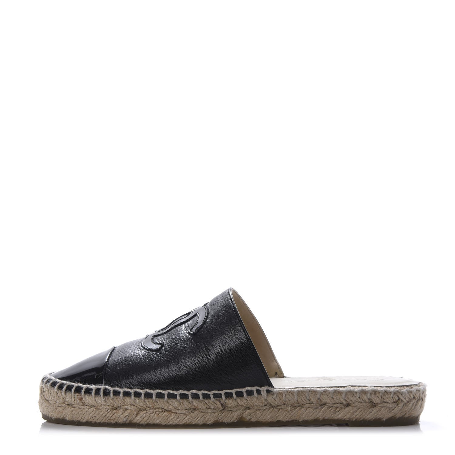 Chanel Iridescent Goatskin Patent CC Espadrille Mules 36 Black 1 of 8