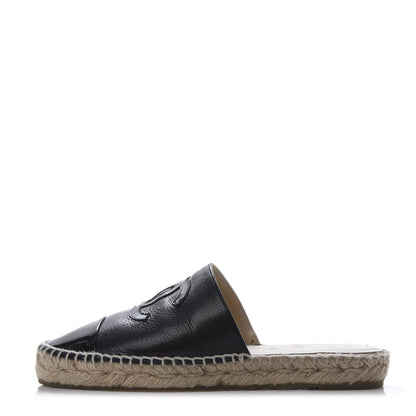 Chanel Iridescent Goatskin Patent CC Espadrille Mules 36 Black 1 of 8