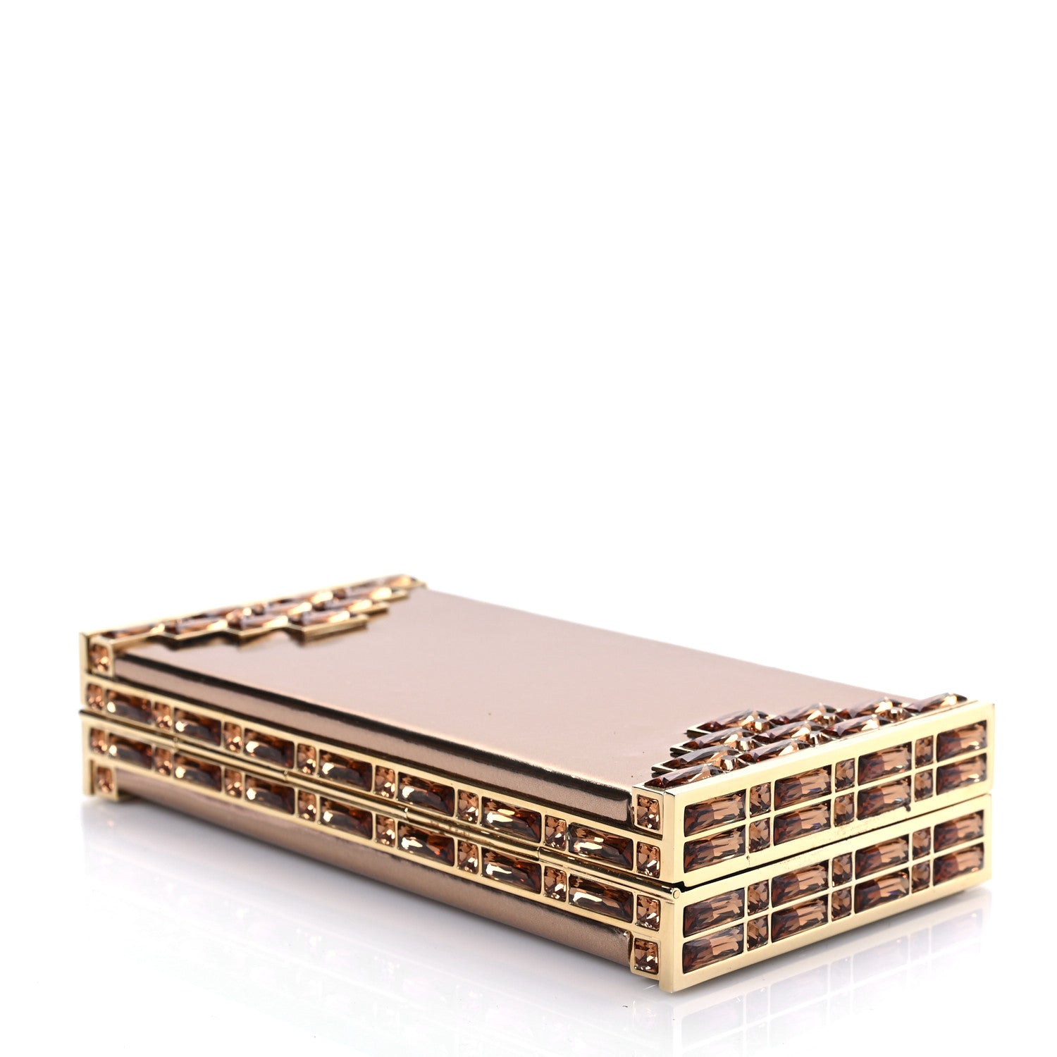 Judith Leiber Metallic Calfskin Box Clutch With Chain Gold 6 of 7