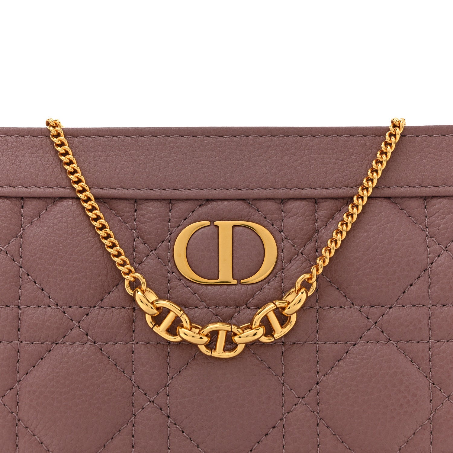 Christian Dior Calfskin Cannage Caro Zipped Pouch With Chain Peony