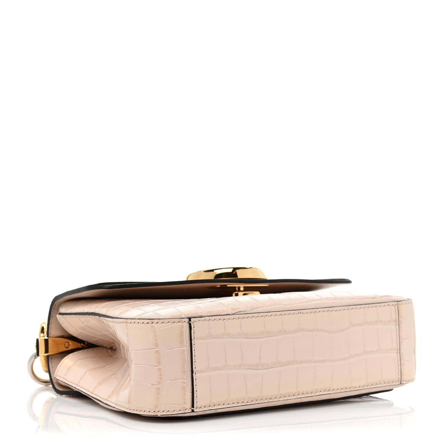 Calfskin Crocodile Embossed Small C Double Carry Cement Pink