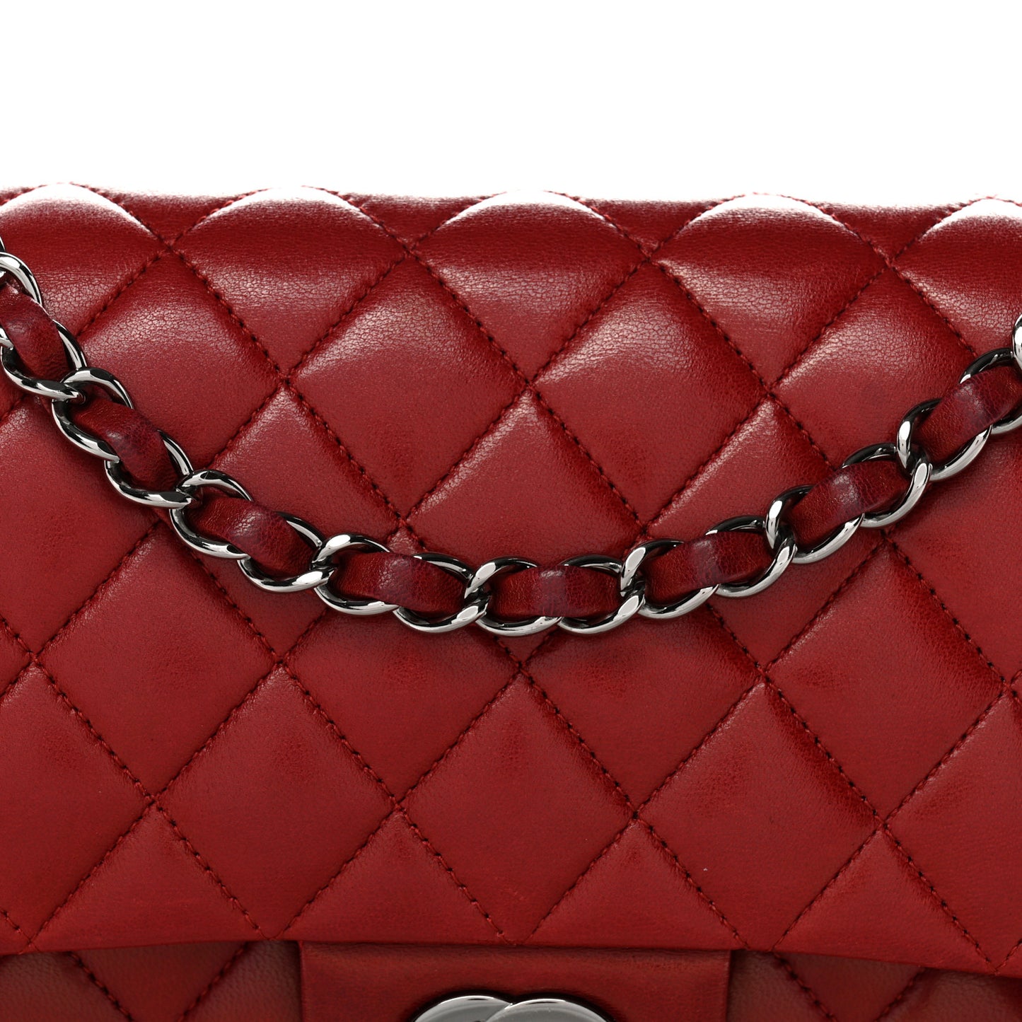 Lambskin Quilted Medium Double Flap Red