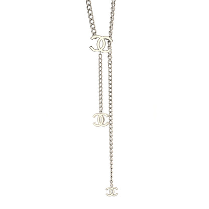 Chanel Metal Enamel CC Adjustable Chain Logo Belt Silver White 1 of 4