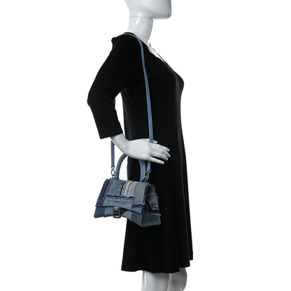 Balenciaga Denim Patchwork Small Hourglass Top Handle Bag Washed Blue 2 of 9