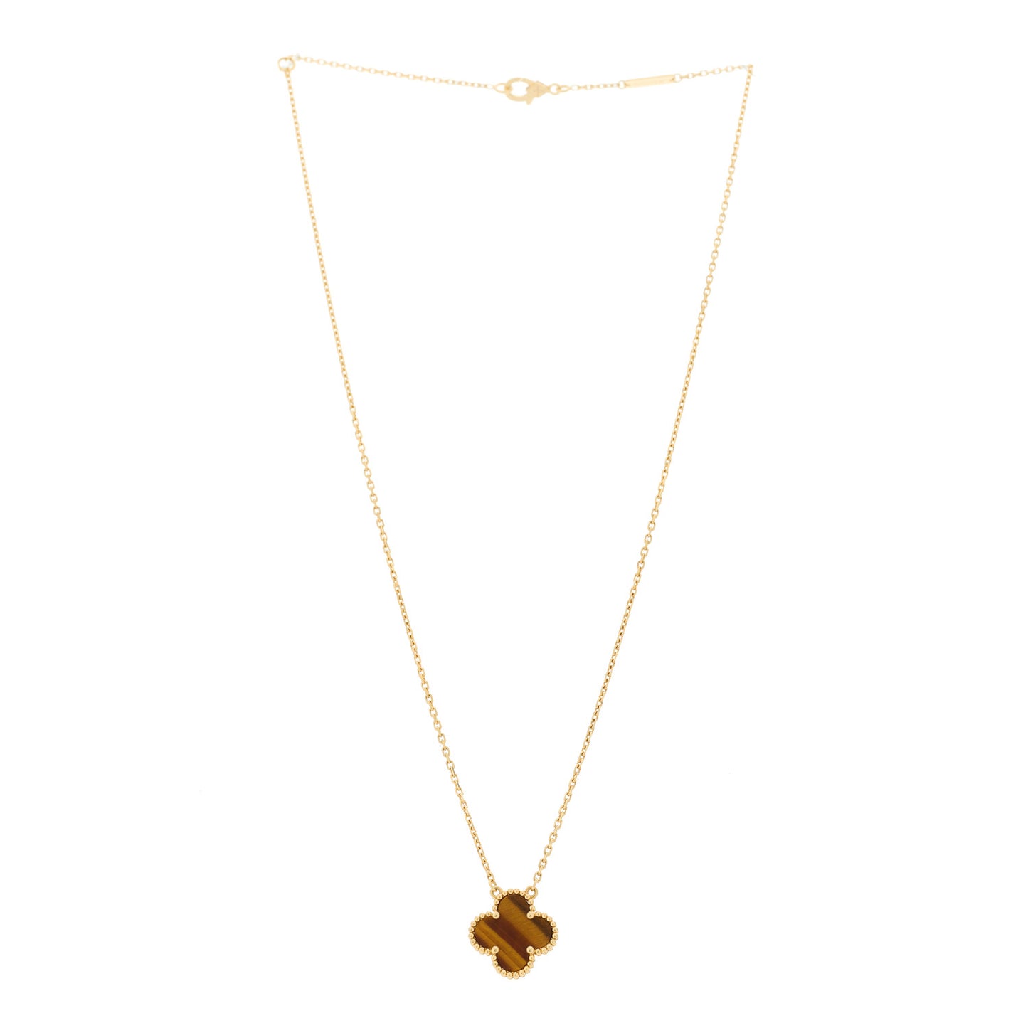 18K Yellow Gold Tiger Eye Vintage Alhambra Pendant Necklace