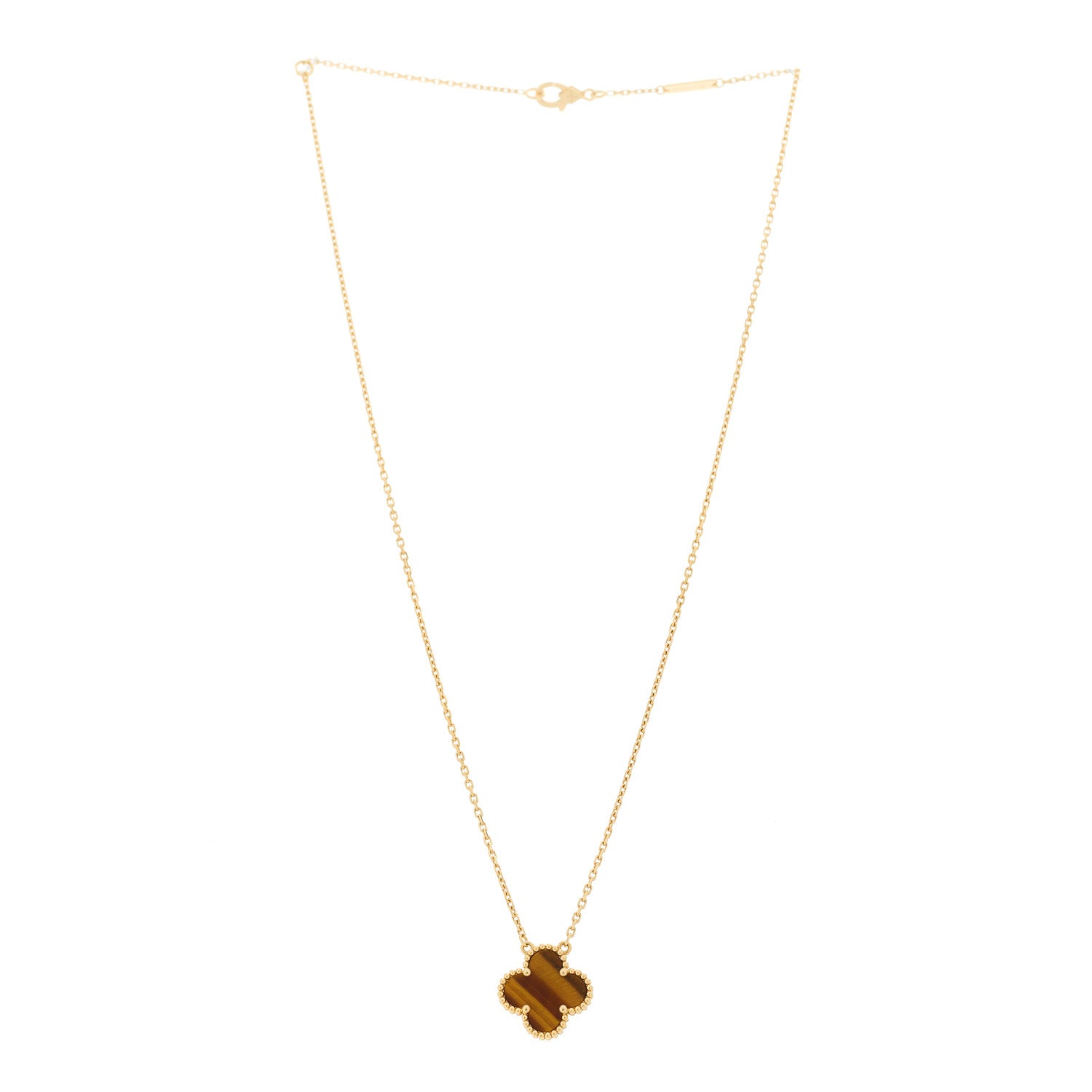 Van Cleef & Arpels 18K Yellow Gold Tiger Eye Vintage Alhambra Pendant Necklace 3 of 6