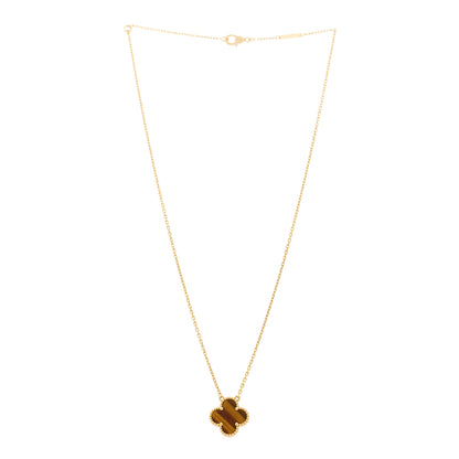 Van Cleef & Arpels 18K Yellow Gold Tiger Eye Vintage Alhambra Pendant Necklace 3 of 6