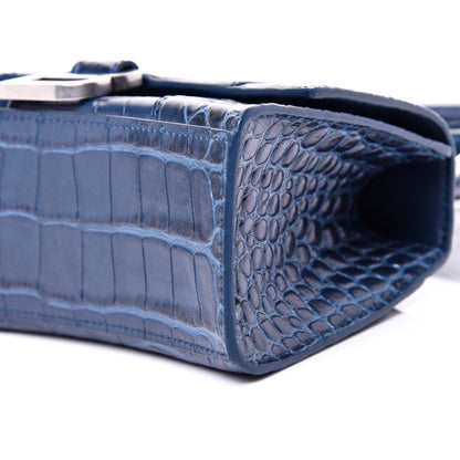 Balenciaga Shiny Calfskin Crocodile Embossed Hourglass Top Handle Bag XS Denim Blue 7 of 11