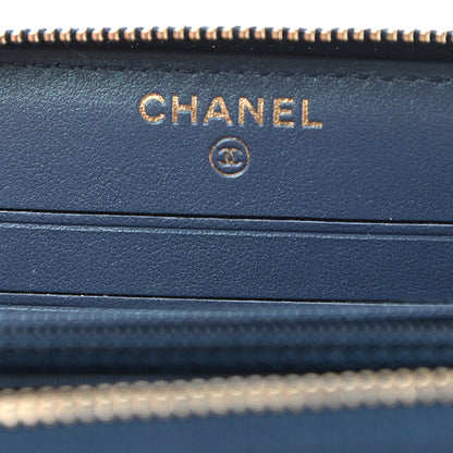 Chanel Iridescent Caviar Quilted Medium Zip Around Wallet Dark Blue 6 of 9