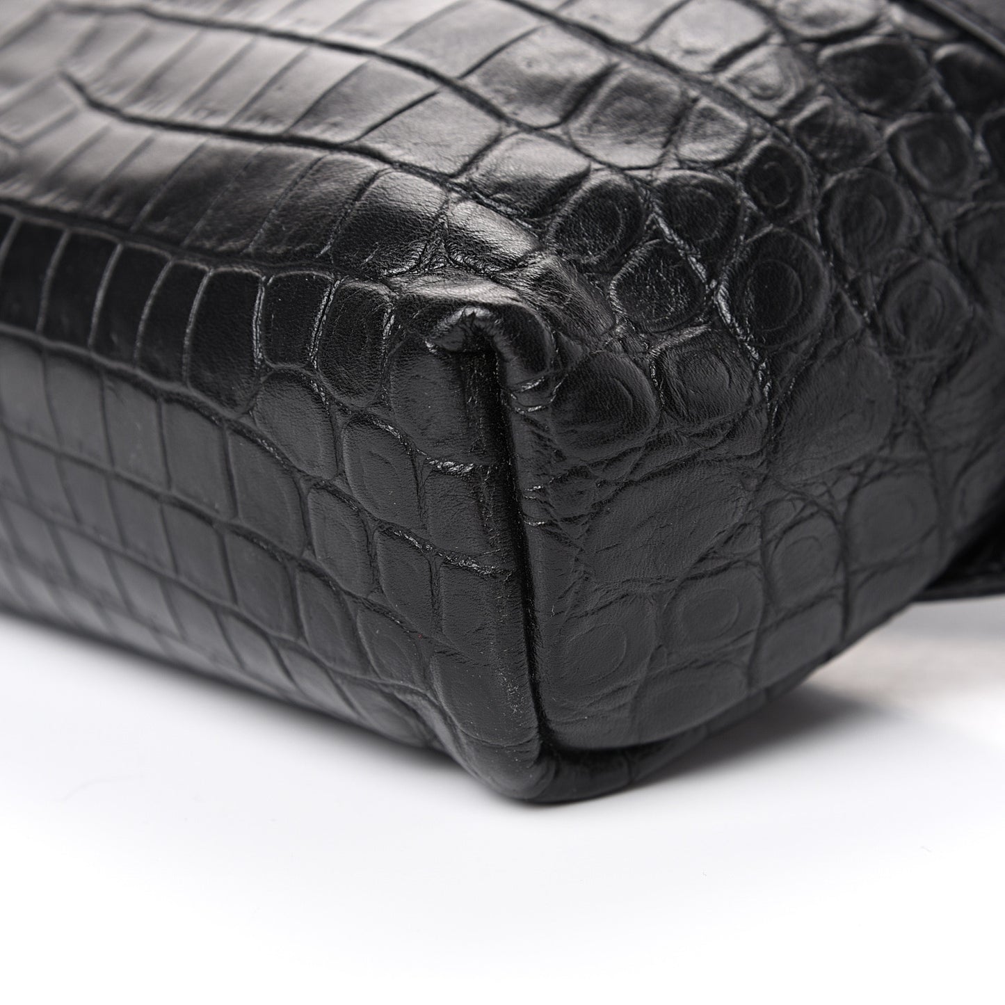 Calfskin Crocodile Embossed City Belt Bag Black