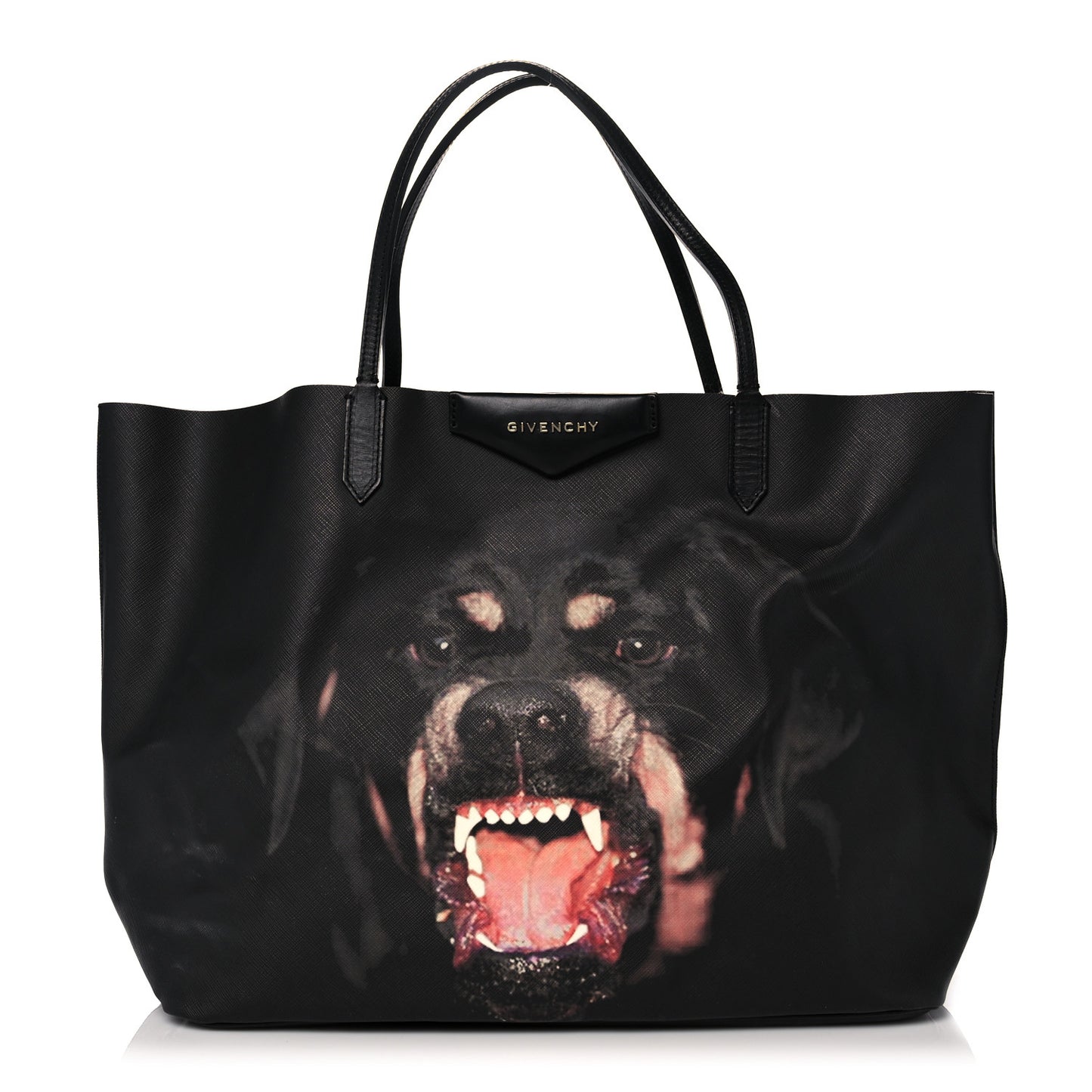 Textured Coated Canvas Rottweiler Pint Large Antigona Tote Black