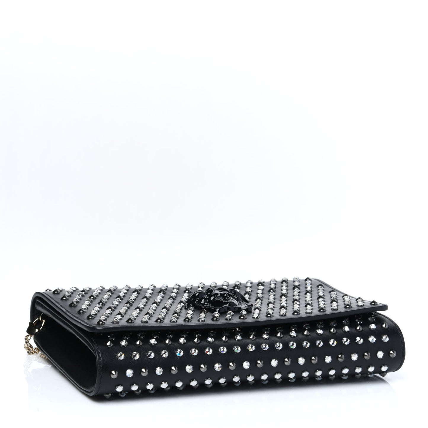 Nappa Crystal Studded Palazzo Chain Evening Bag Black