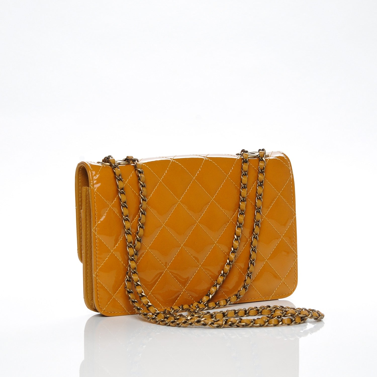 Chanel Patent Goatskin Quilted Wallet On Chain WOC Camel 3 of 8