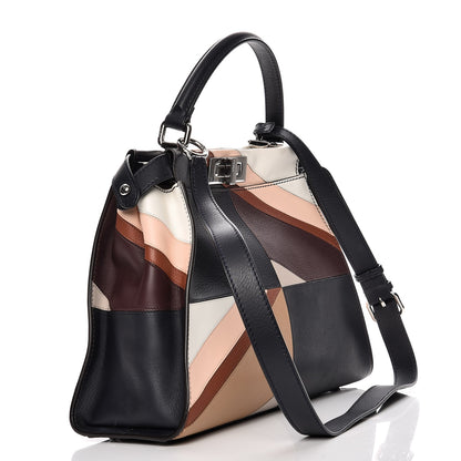 Fendi Vitello Seta Patchwork Medium Peekaboo Iconic Satchel Night Blue Multicolor 4 of 8