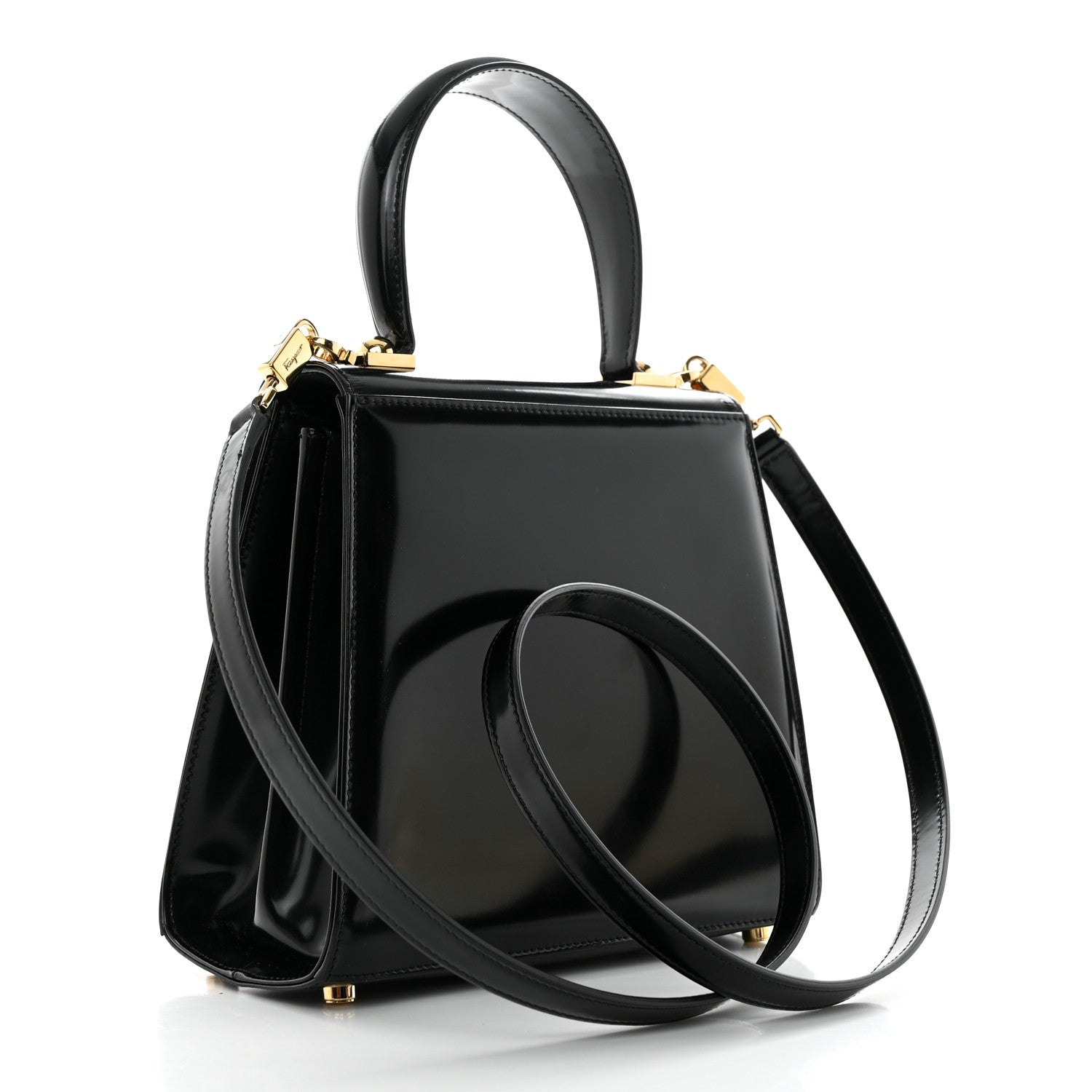 Salvatore Ferragamo Brushed Off Calfskin Iconic Top Handle Bag Black 3 of 12