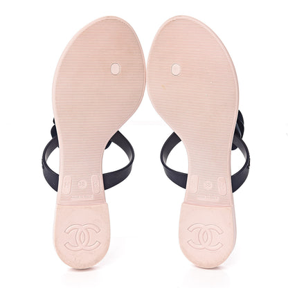 Chanel Jelly Camellia Thong Sandals 38 Navy Pink 8 of 10