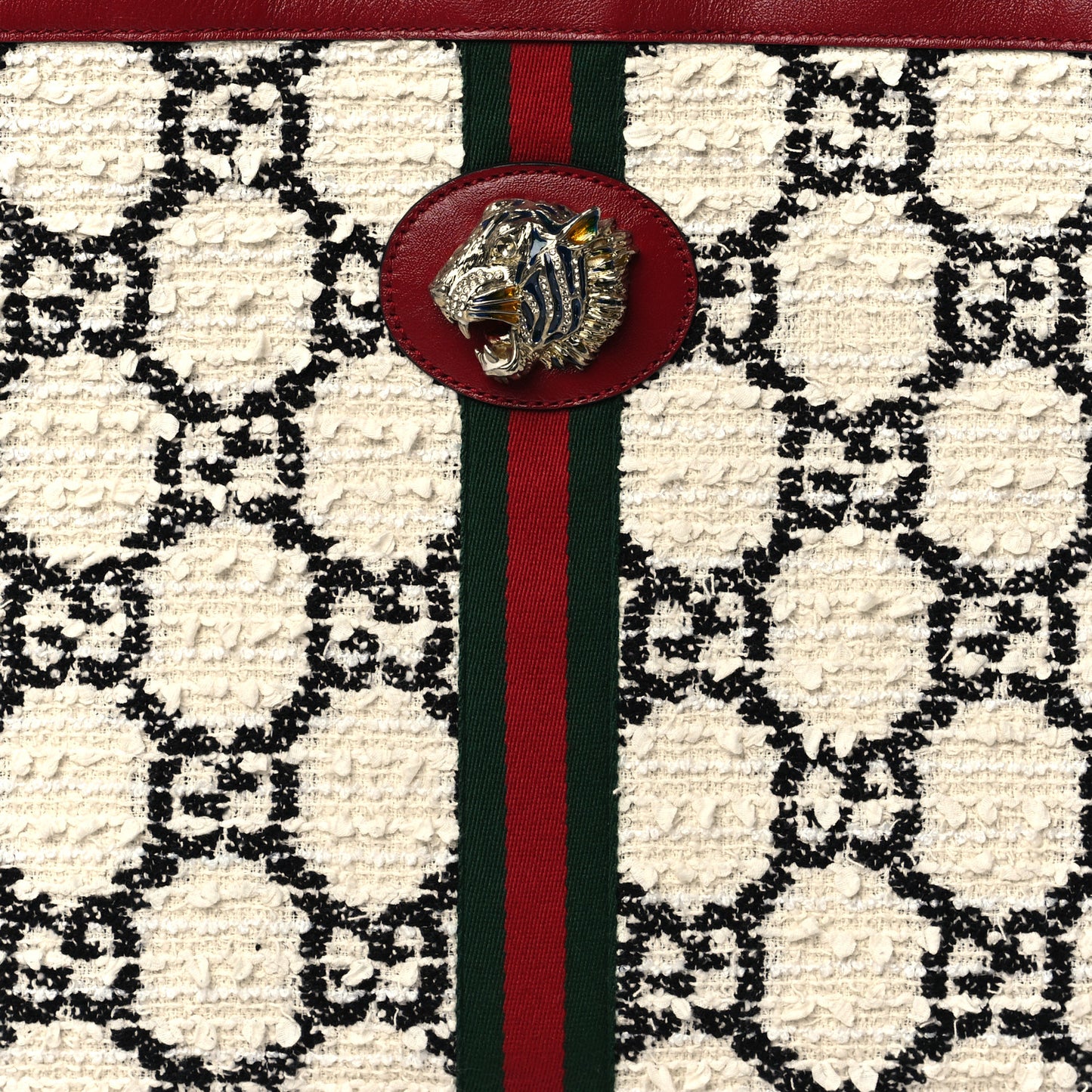 Tweed GG Monogram Large Rajah Chain Tote White Black Romantic Cherry