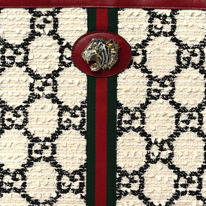 Gucci Tweed GG Monogram Large Rajah Chain Tote White Black Romantic Cherry 9 of 11