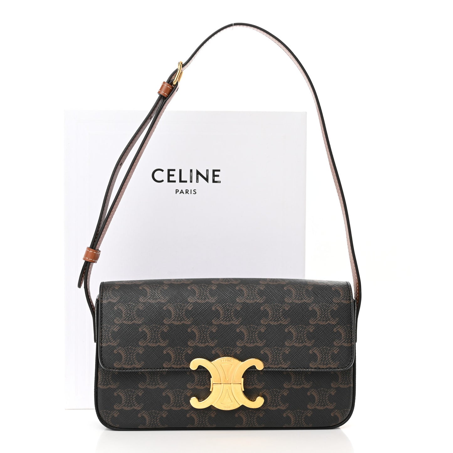 Canvas Calfskin Triomphe Shoulder Bag Tan