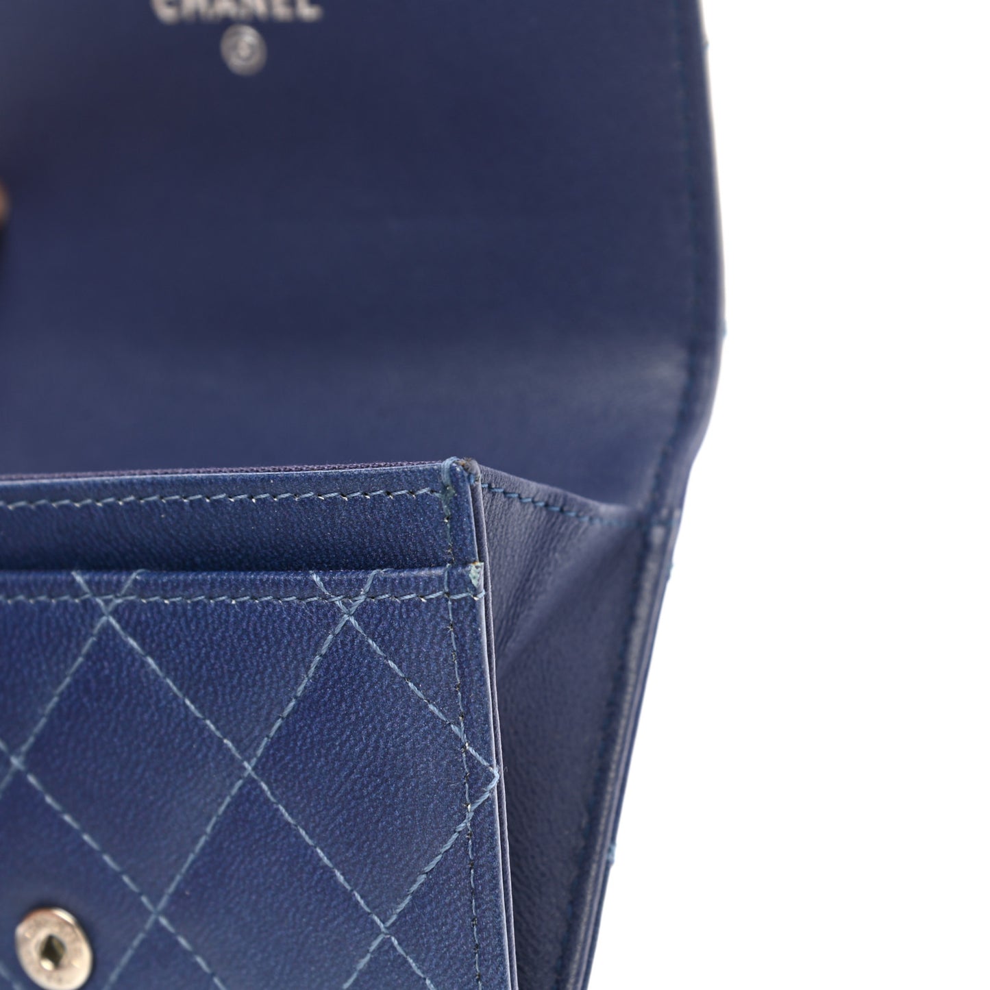 Faded Lambskin Quilted Card Holder Wallet Blue
