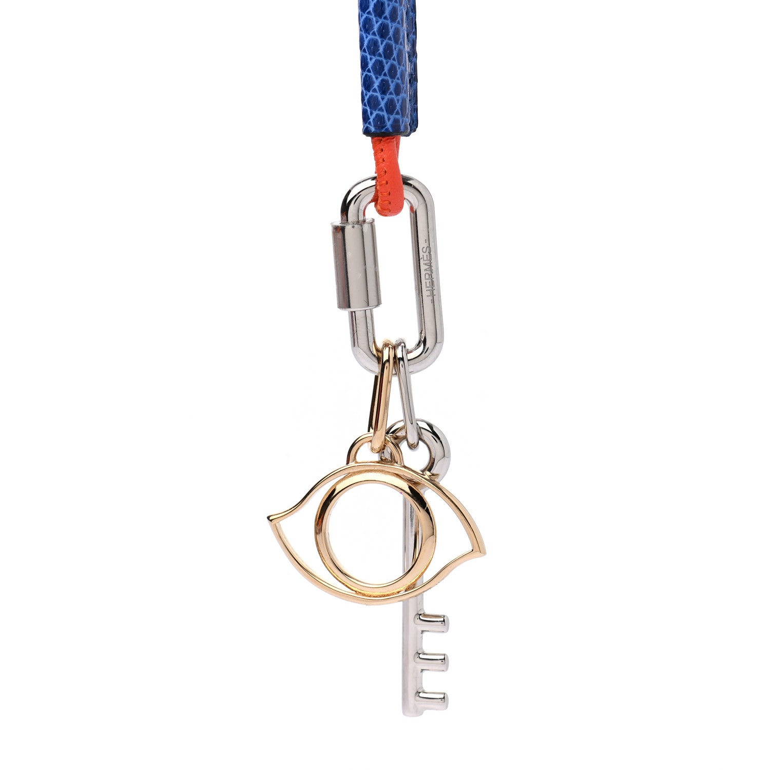 Hermes Lizard Palladium Permabrass Curiosite Pendant Necklace Orange 4 of 9