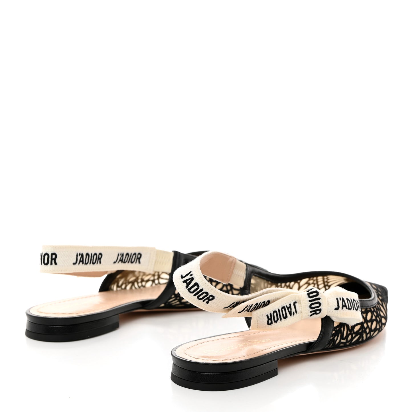 Fabric Ribbon Lace Embroidered J'Adior Slingback Flats 38.5 Black