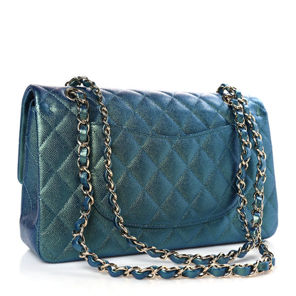 Chanel Iridescent Caviar Quilted Medium Double Flap Green 3 of 10
