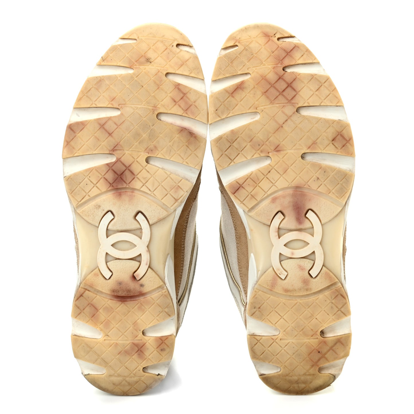 Nylon Lambskin Suede Calfskin CC Sneakers 37.5 Brown White Gold