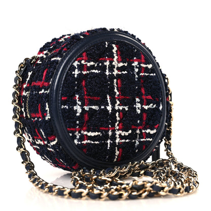 Chanel Tweed Quilted Round Filigree Clutch With Chain Navy Blue 3 of 9